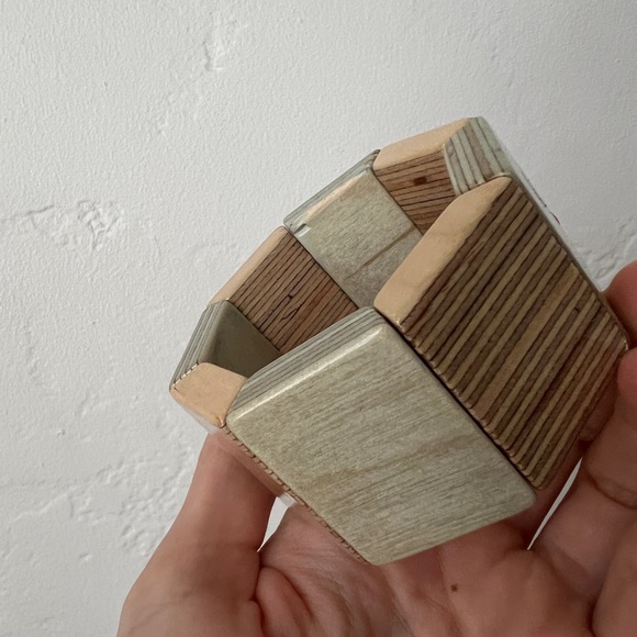 Octagonal chunky modern plywood sea foam light wood geometric bangle bracelet - Picture 3 of 14